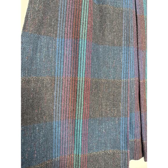 1980s Tan Jay Plaid Wool Midi Skirt Made in USA Preppy Large - Picture 8 of 11